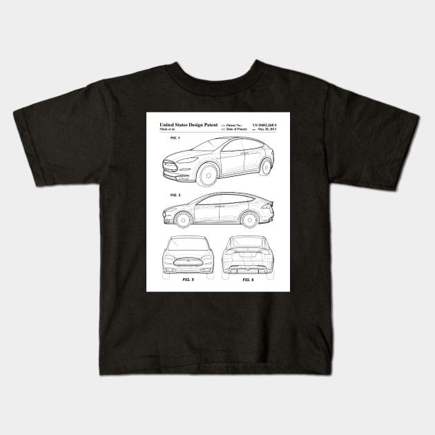 Tesla Model S Patent - Tesla Art - Black And White Kids T-Shirt by patentpress